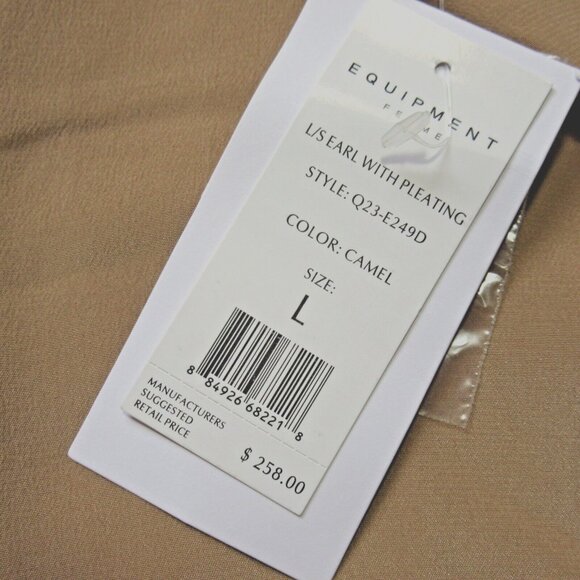 NWT Equipment Earl in Camel Silk Pleating Button Down Shirt L $258 - Picture 3 of 5